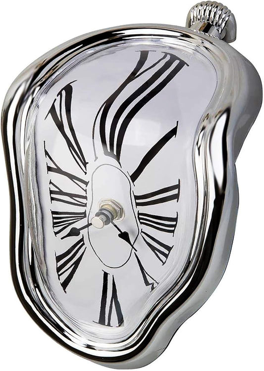 FAREVER polished silver Roman-numeral melting clock on a white background