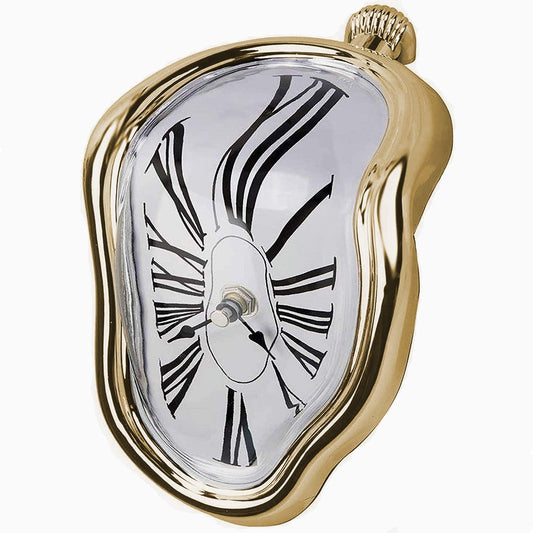 FAREVER polished gold Roman-numeral melting clock on a white background