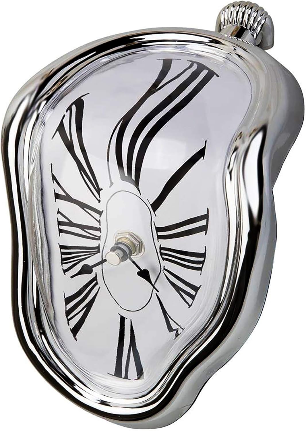 FAREVER polished silver Roman-numeral melting clock on a white background